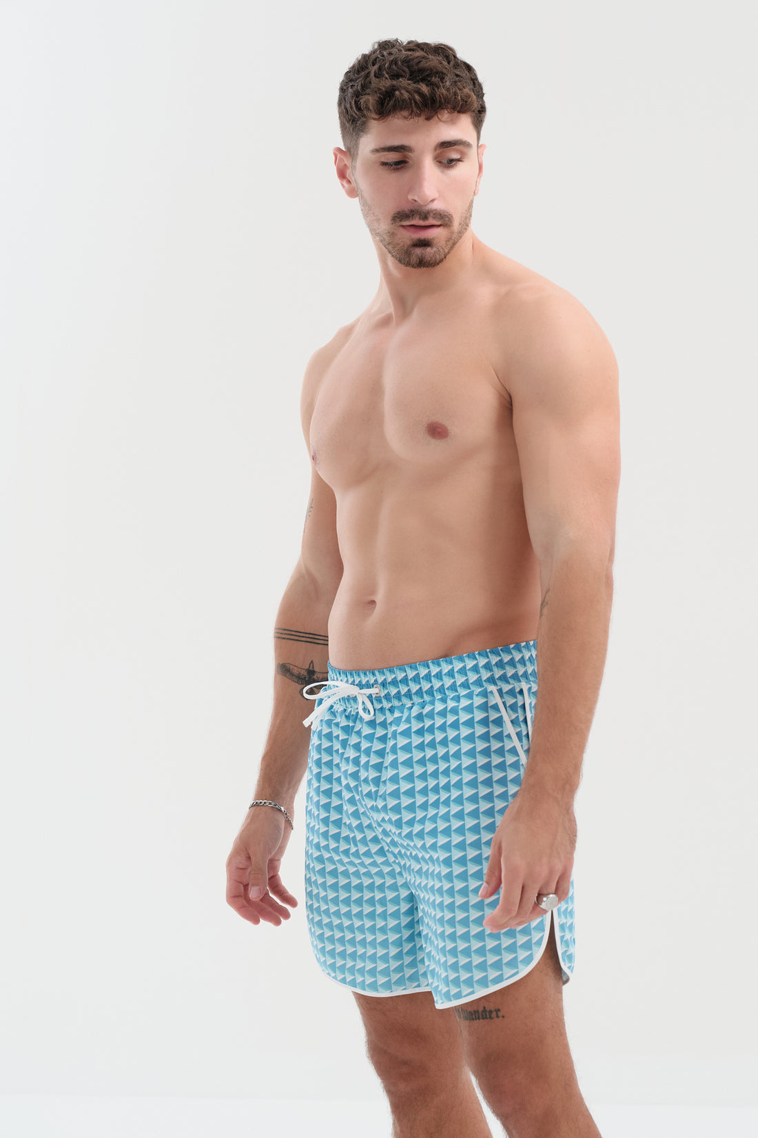 Signature Monogram Play Button Swim Shorts - Blue