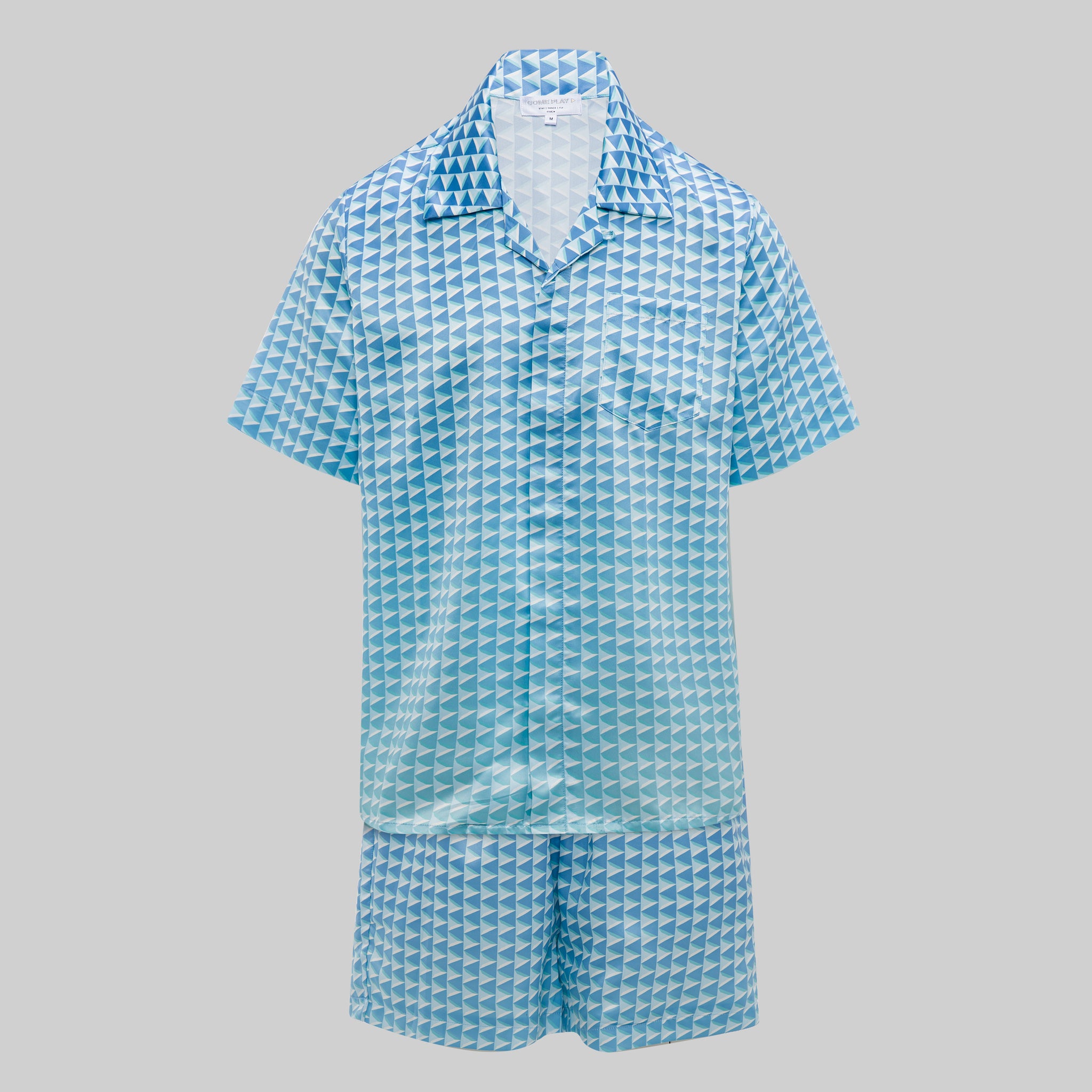 Signature Monogram Play Button Satin Day-to-Night Co-Ord Set - Blue