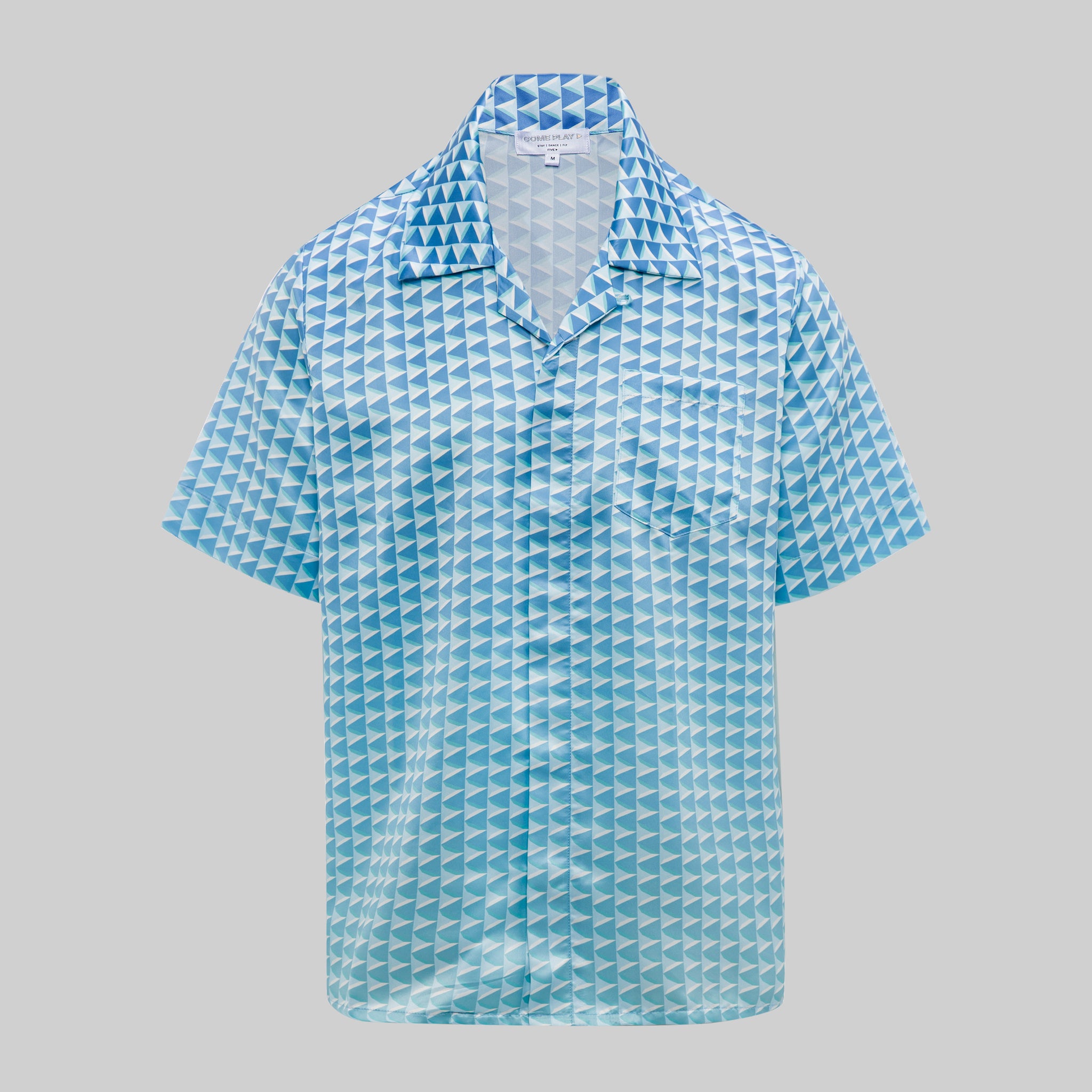 Signature Monogram Play Button Satin Day-to-Night Shirt - Blue