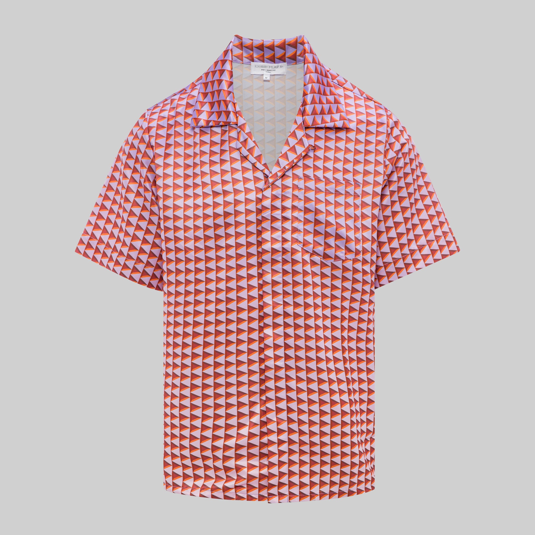 Signature Monogram Play Button Satin Day-to-Night Shirt - Orange